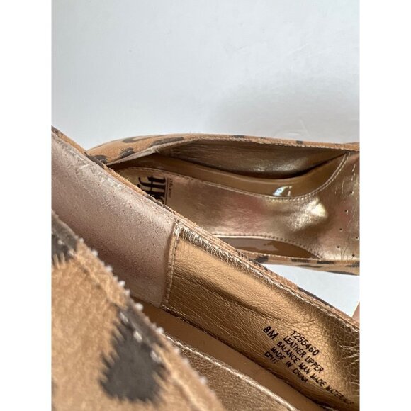 Sofft Size 8 Tan High Heeled Pump Suede Leather Printed Leopard Peep Toe Rosette - Picture 11 of 13